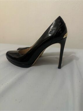 Michael Kors Black Patent Stiletto Pump with Gold Accent
